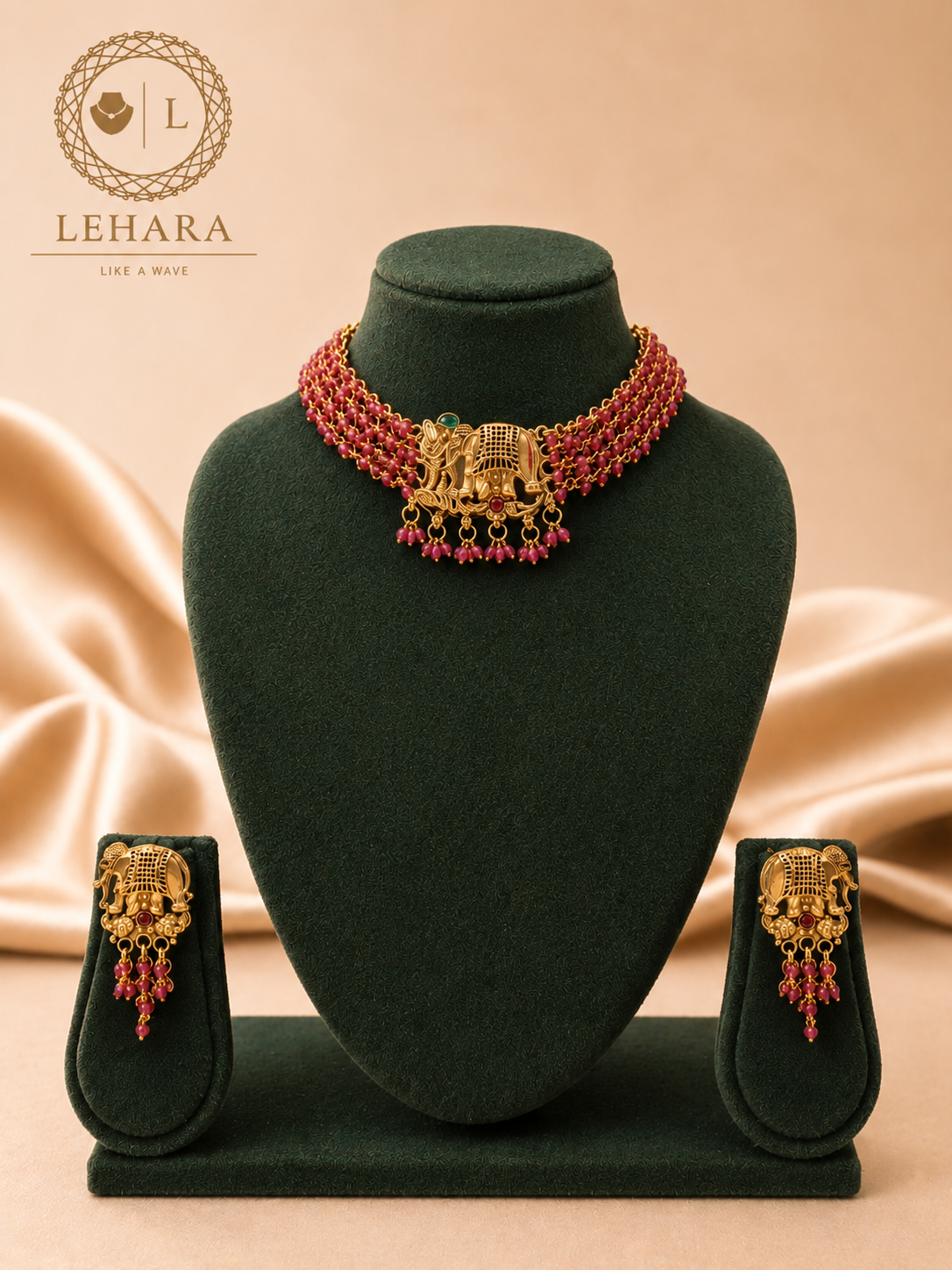 Gaja Ruby Choker Set - Brass Based