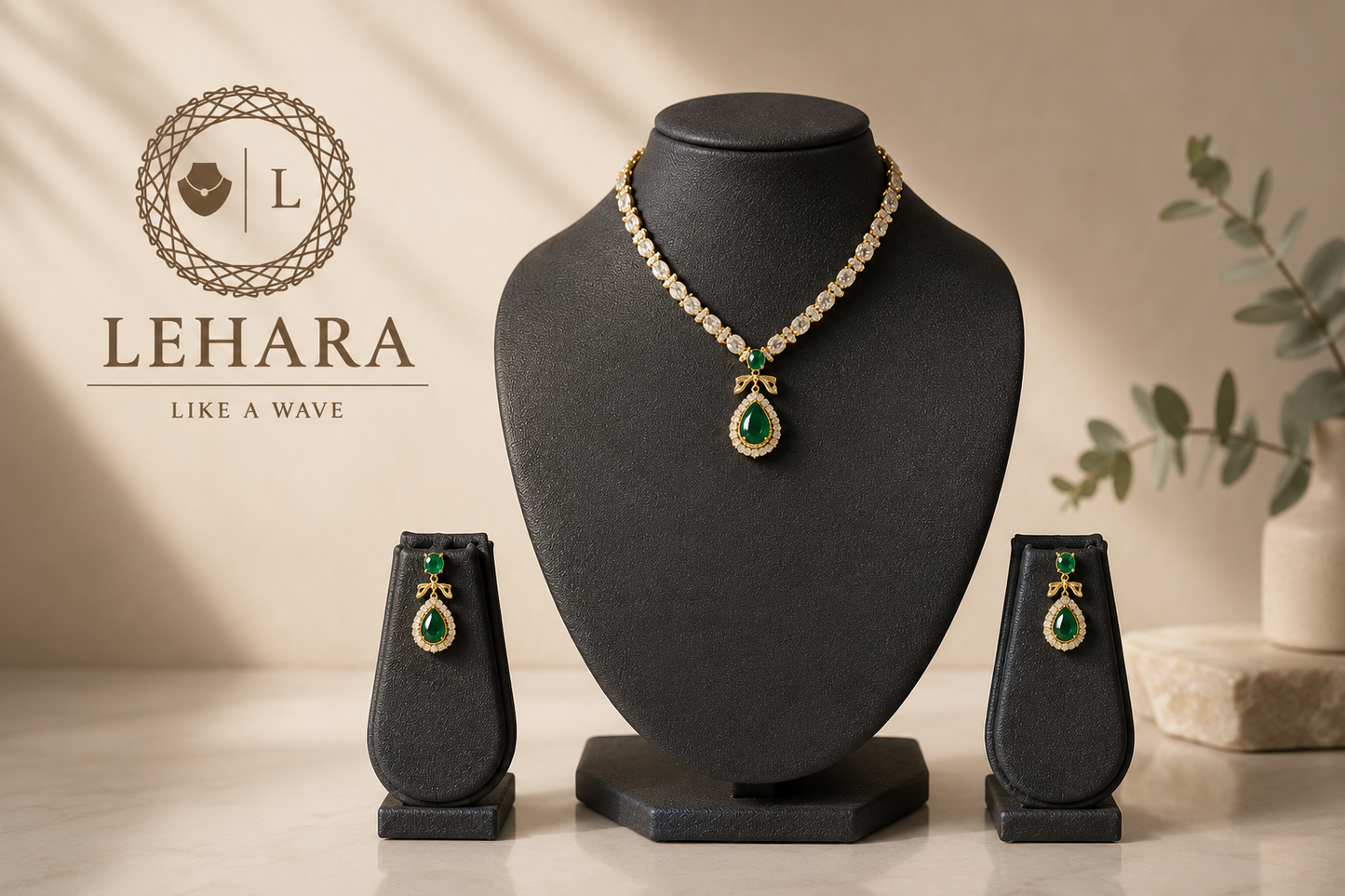 Emerald Teardrop Elegance Set (Brass Based)