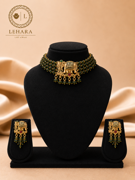 Gaja Emerald Choker Set - Brass Based
