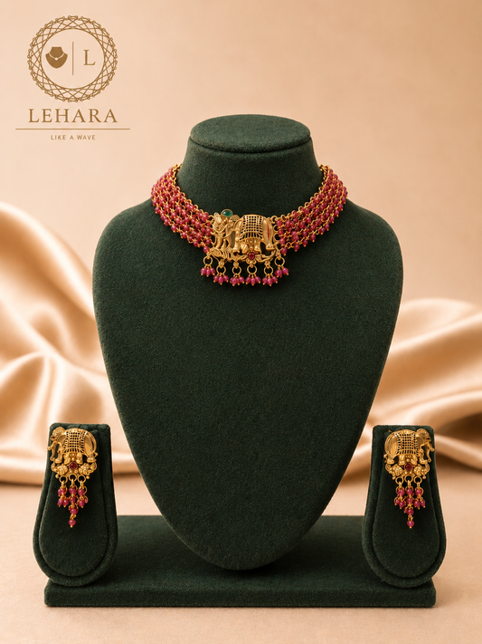 Gaja Ruby Choker Set -  Brass Based